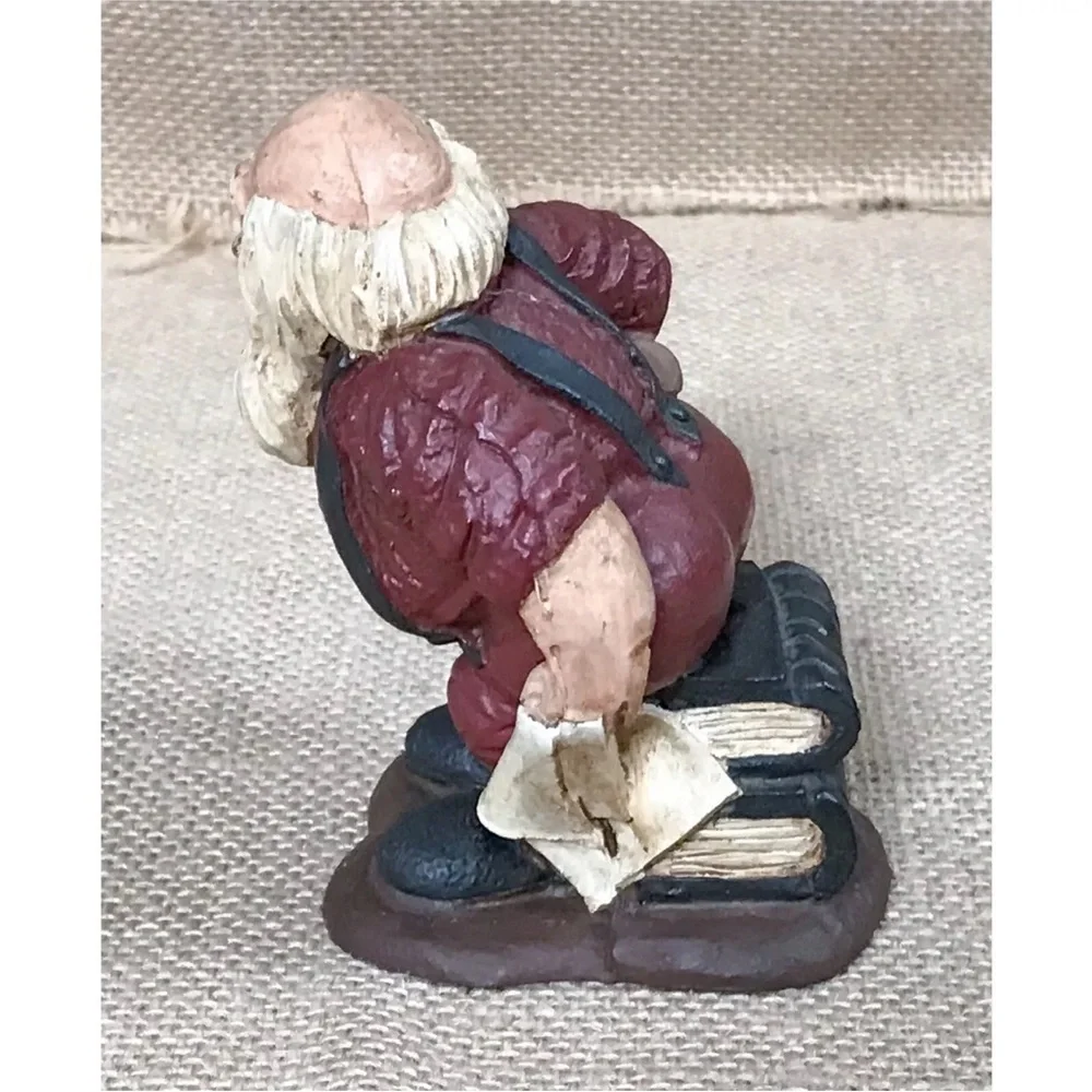 Santa Claus On Books Resin Figurine Rustic Christmas Farmhouse Cottage Core